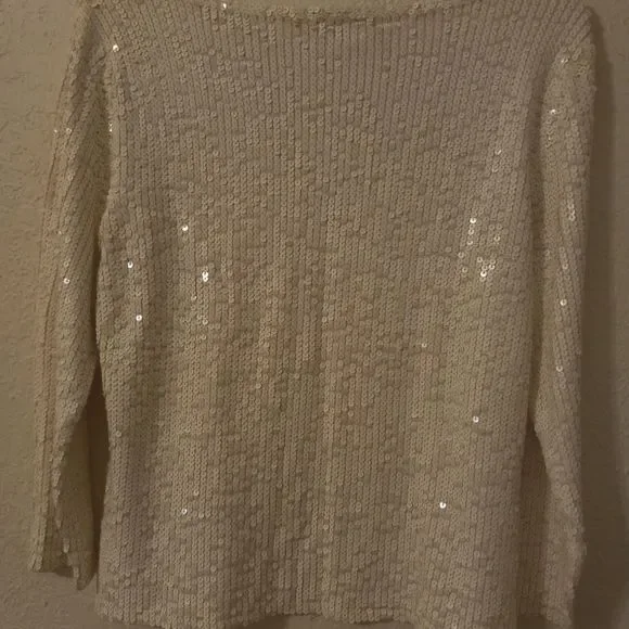 Oscar De LA Renta White Sequenced Sweater - Picture 4 of 5